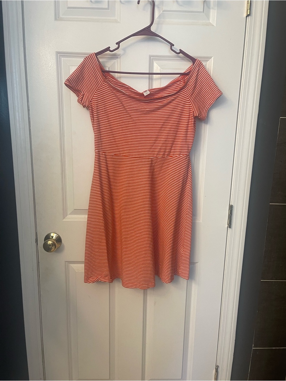 Old Navy Striped Off-Shoulder Mini Dress in Orange and White